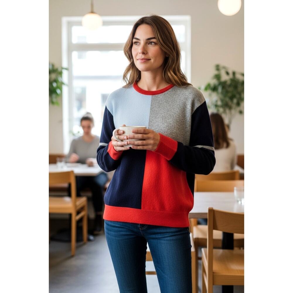 Barrie 100% Pure Lambswool Made in Scotland Color Block Sweater Size M Washable